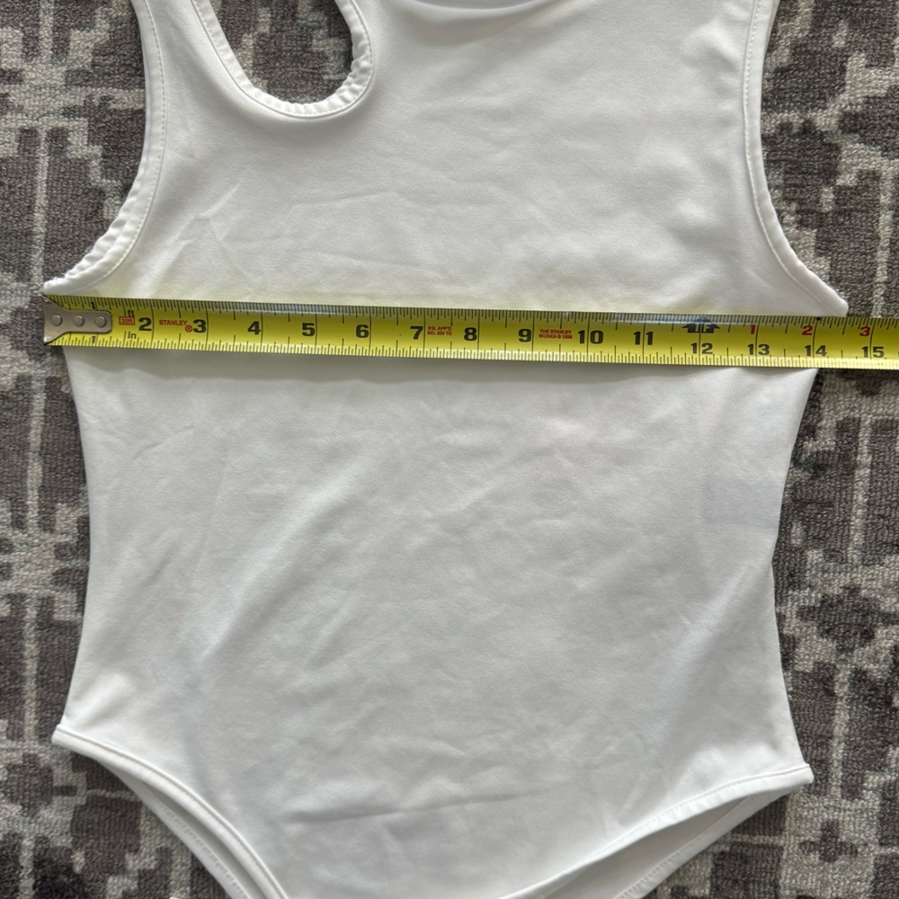 Soft White Woman’s Bodysuit Shoulder Cutout Fitted - Picture 7 of 10